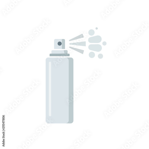 Modern flat design vector icon illustrating an aerosol spray can dispensing a refreshing fine mist, suitable for diverse applications like air purification, cleaning products, or beauty items