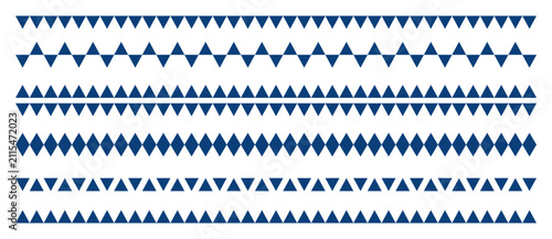 Blue geometric triangle and diamond pattern borders set on a transparent background