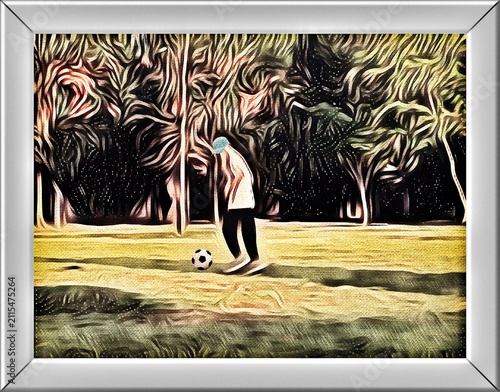 vector illustration of a tree and silhouette soccer play 