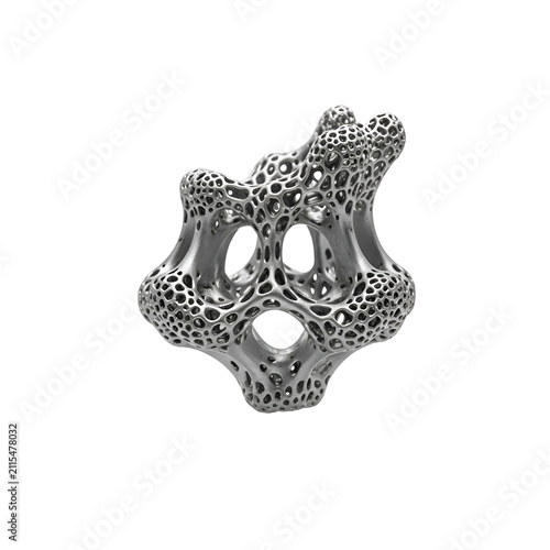 3D Render of a Complex Generative Organic Lattice Structure with Metallic Silver Finish on Black