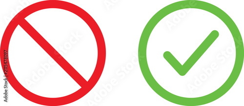 Quadro su tela Red forbidden sign and green check mark icon set for business approval or denial