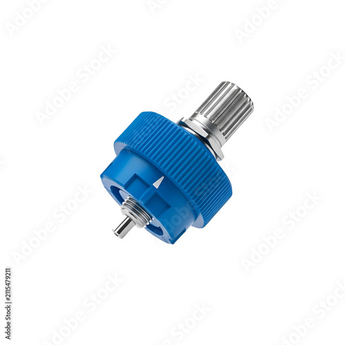 Blue industrial rotary switch potentiometer for electronic control systems Isolated on Transparent