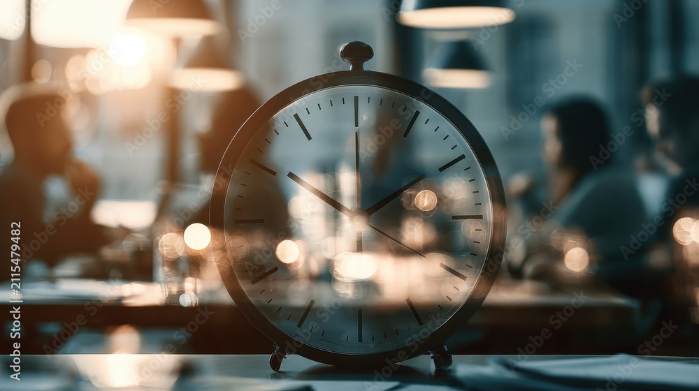 Fototapeta premium Productivity improvement workplace efficiency time management workflow optimization employee engagement selective focus minimalist theme dynamic Overlay collaborative coworking space backdrop.