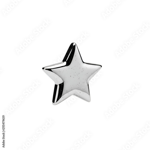 Glossy 3D Silver Chrome Star Icon Isolated on Transparent Background High Quality Metallic Render