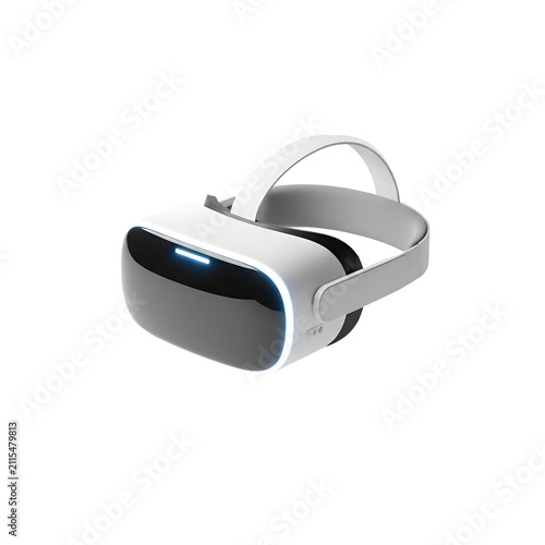 Modern White Virtual Reality Headset with Blue LED Light Isolated on Transparent Background, 3D Rendering