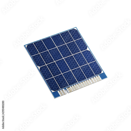 Isometric 3D Illustration of a High-Tech Blue Microchip with Honeycomb Pattern on Transparent Background