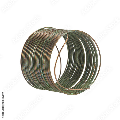 Antique Bronze Spiral Bracelet with Green Patina Isolated on Transparent Background Archaeological Find