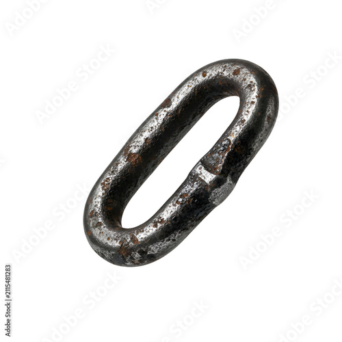 Macro Close Up of a Single Worn and Rusty Metal Chain Link Isolated on Plain Transparent Background