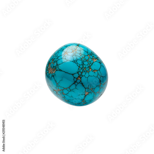Polished Turquoise Gemstone with Spiderweb Matrix and Pyrite Inclusions Isolated on Transparent Background