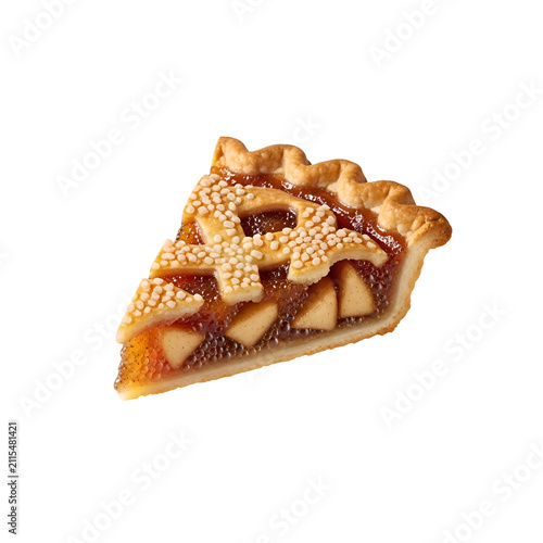 Delicious Slice of Freshly Baked Homemade Apple Pie with Lattice Crust Isolated on Transparent Background
