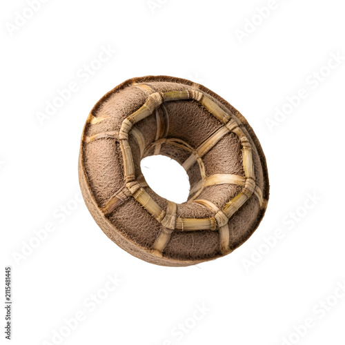 Sustainable Handcrafted Round Bird Nest Made from Natural Coconut Fiber and Bamboo on Black Backdrop