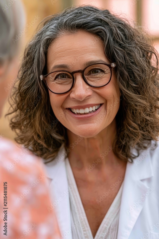 Fototapeta premium Friendly Female Doctor Engaging with Patient in a Welcoming Clinical Setting