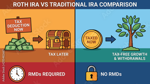 Obraz na płótnie Roth IRA vs Traditional IRA Comparison Concept Graphic