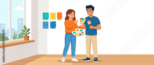 Couple choosing paint colors for home renovation project