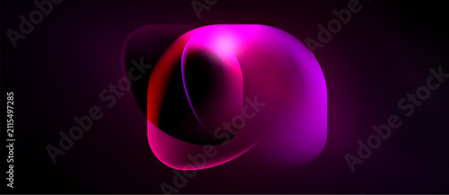 Fotografía Abstract shapes overlap, creating vibrant pink, red gradients against dark background