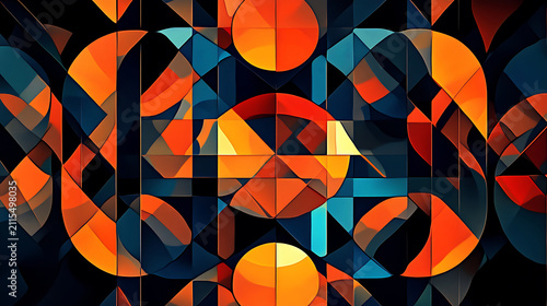 Vibrant geometric abstract pattern with orange and blue colors.