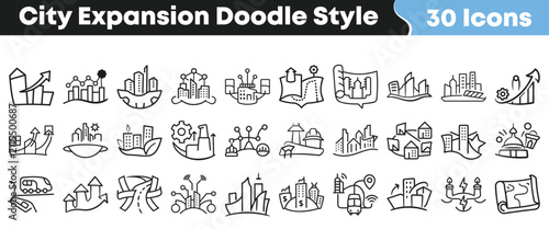Bild auf Leinwand Set of city expansion doodle icons