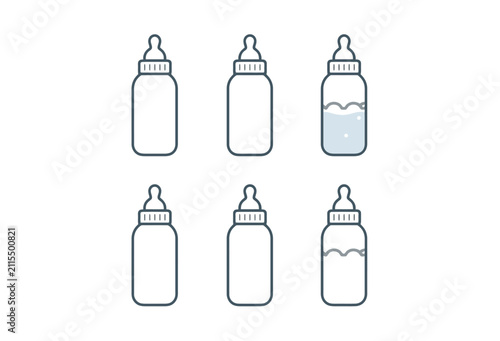 Quadro su tela Baby bottles line art icons on a white background