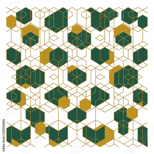 Premium Modern Emerald Green and Gold Hexagonal Geometric Line Background Minimal Flat Vector