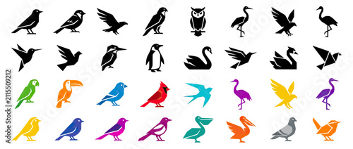 Foto Collection of Diverse Bird Silhouettes and Icons