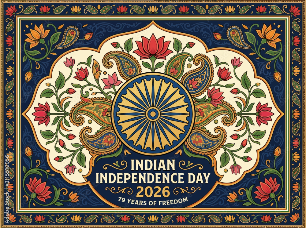 Fototapeta premium Indian Independence Day 2026 Festive Floral Design with Ashok Chakra