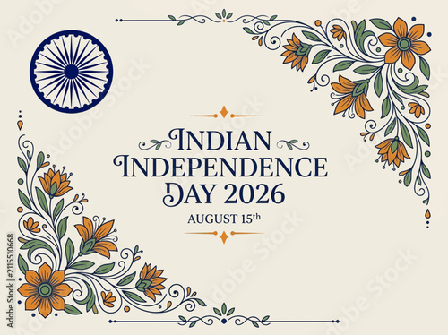 Indian Independence Day 2026 Celebration Floral Design Ashok Chakra