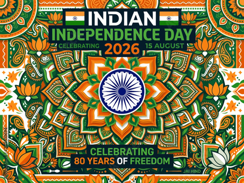 Indian Independence Day 2026 Celebration Mandala 80 Years Freedom