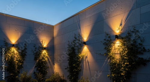 Modern Outdoor Wall Lighting Accentuating Textured Stone Surfaces At Dusk