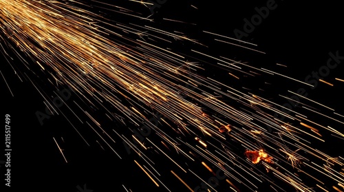 Golden Sparks and Glowing Light Trails on Black Background