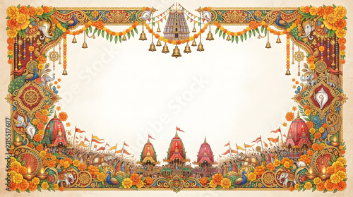 Ornate Indian Festival Frame with Traditional Decorations and Offerings.
