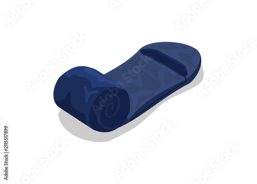 Rolled sleeping bag in isometric view. Simple flat illustration.
