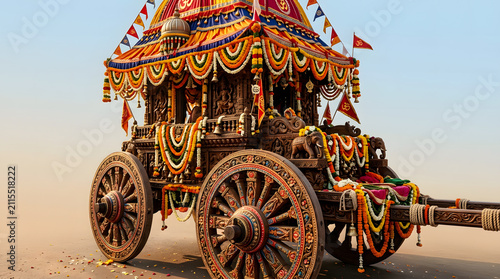 Ornate Traditional Indian Chariot Decorated for Festival Celebration.