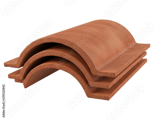 Terracotta clay roof tiles stacked together isolated on a transparent background