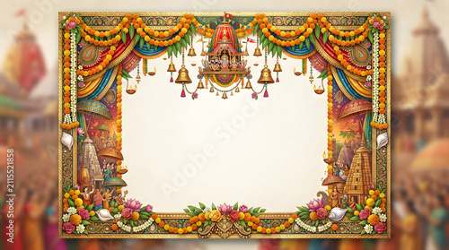 Indian Wedding Invitation Frame with Traditional Decorations.
