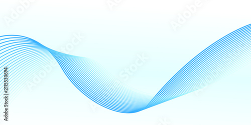 Abstract blue wave line art on light background. Minimalist smooth dynamic cyan curve lines texture for corporate banner, presentation or tech design