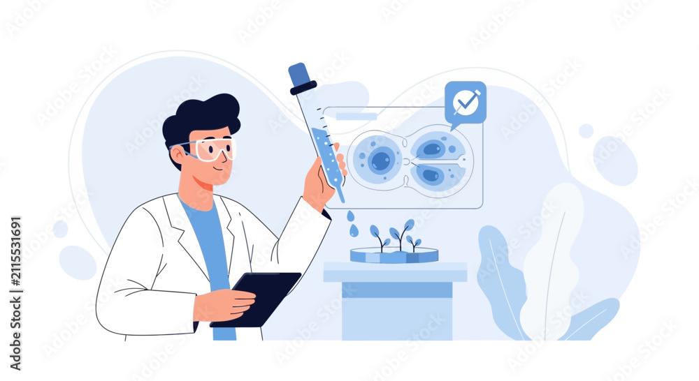 Fototapeta premium Scientist Conducting Biological Research in a Modern Laboratory, Focusing on Cell Development and Plant Growth