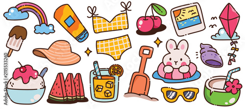Cute Kawaii Summer Bikini Bikini and Bunny Tube Vector Clipart for Travel Journal