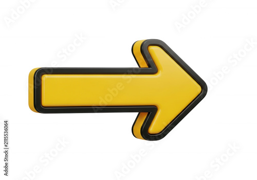 Yellow arrow pointing to right side with thick black outline isolated on transparent background for web navigation