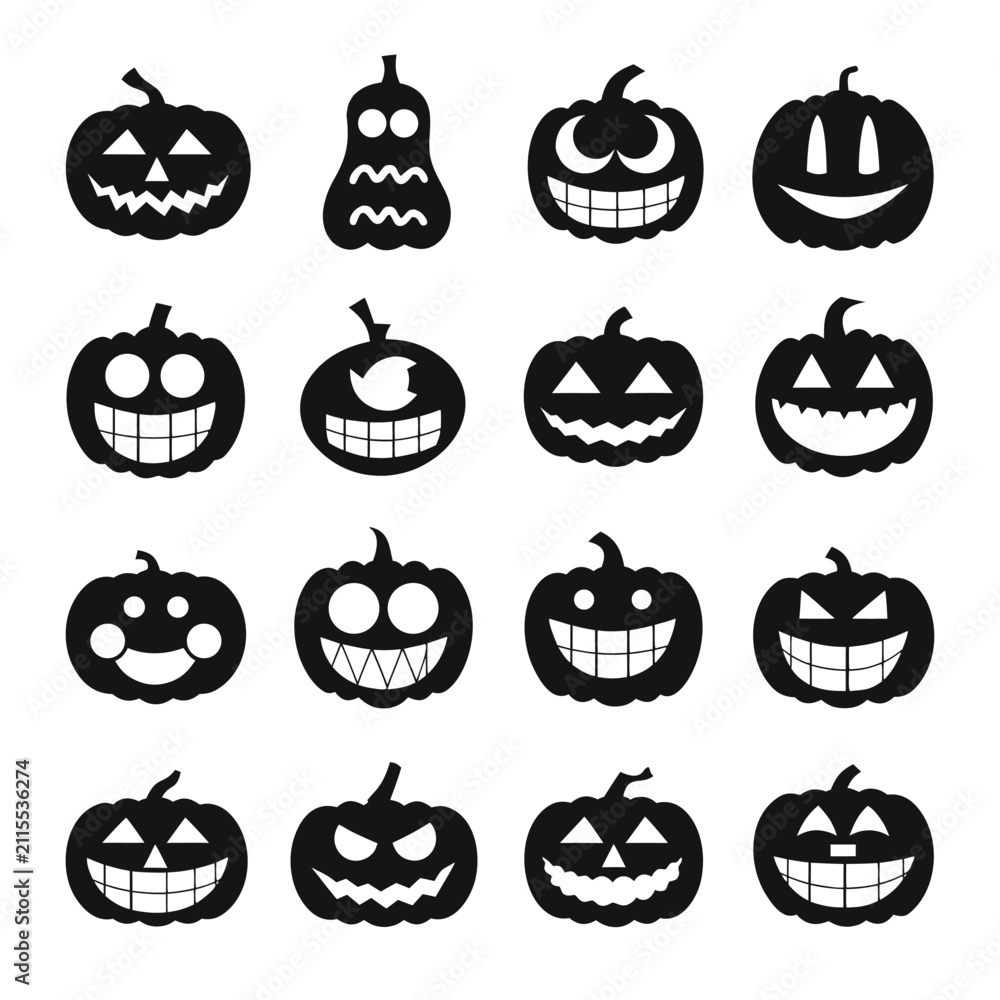 Obraz premium Set of halloween pumpkin silhouettes with different scary and funny faces