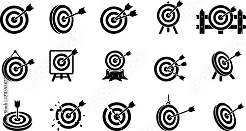 Bullseye targets with arrows hitting the mark Silhouette Collection