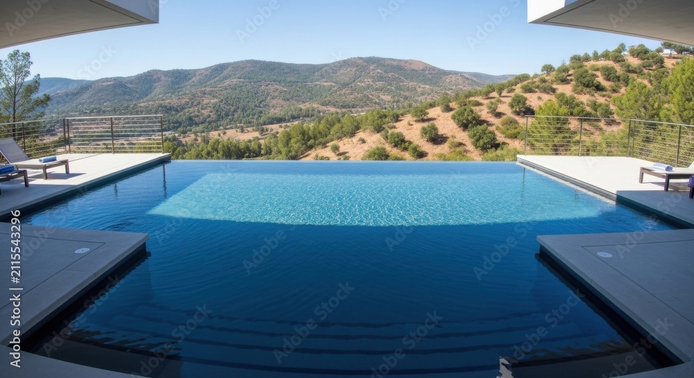 Fototapeta premium Luxury Infinity Pool Overlooking Serene Mountain Landscape