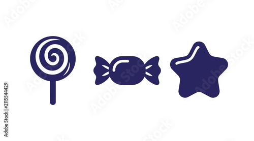 Confectionery and sweets icon set featuring lollipop candy and star shaped sweet confectionery lollipop delicious isolated silhouette childhood celebration snacking