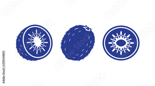 Kiwi fruit icons set including whole fruit and sliced halves with illustration tropical vegetarian culinary ingredient collection minimalist