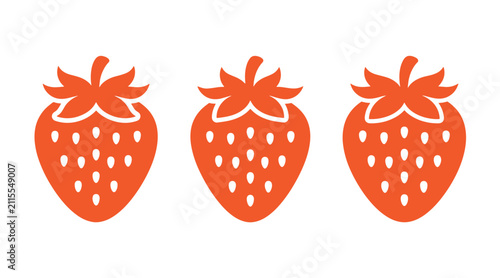 Set of three identical stylized strawberry icons with strawberry strawberries illustration minimalist nutrition vitamins ingredient stylized collection