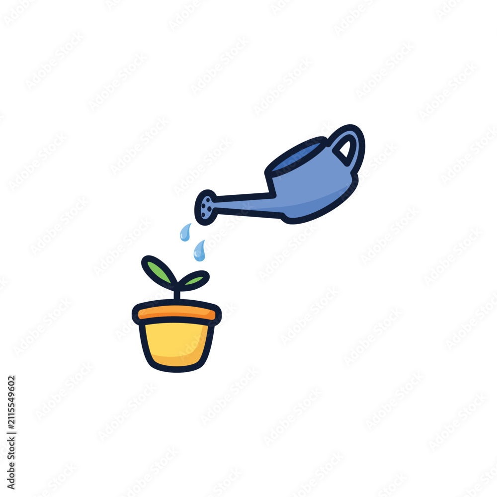 Obraz premium Watering Can Pouring Water on Small Potted Plant Vector Illustration