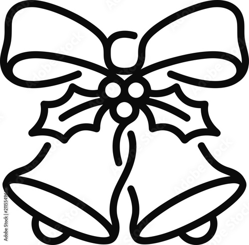 Minimalist outline icon of Christmas bells with a bow and holly berries.