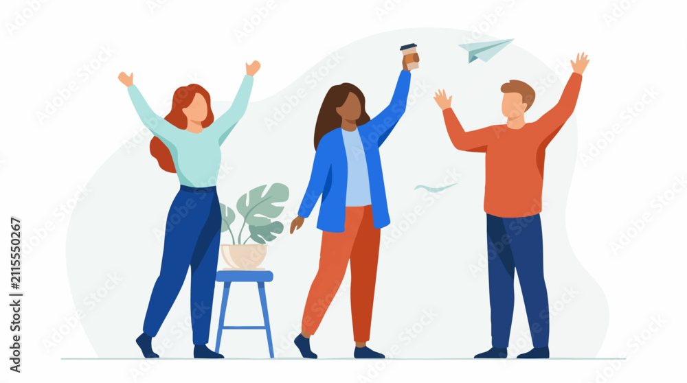 Fototapeta premium Vector illustration of diverse team celebrating success and achievement