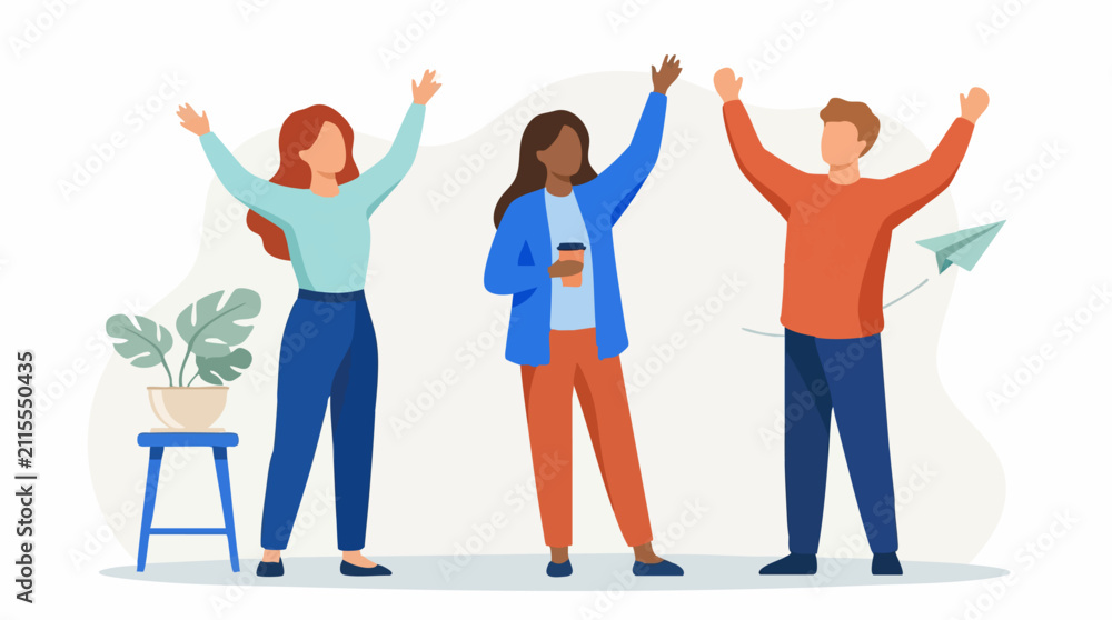 Fototapeta premium Cheerful Diverse Group Celebrating Success and Achievement - Vector Art