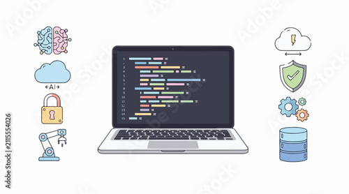 World Programmer Day celebration concept with laptop computer code and technology icons