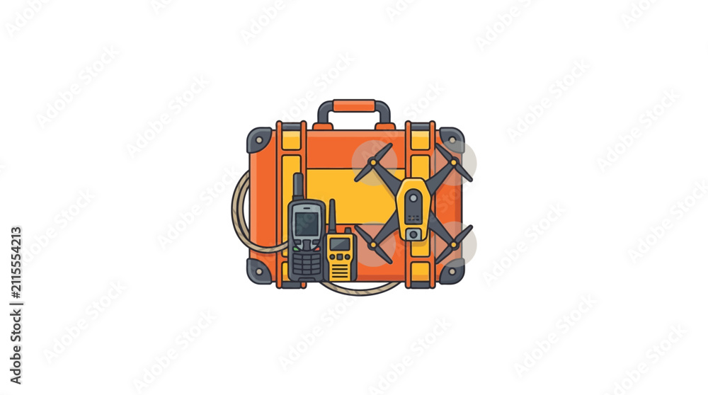 Naklejka premium Illustration of a drone and remote control inside a professional hard protective case.